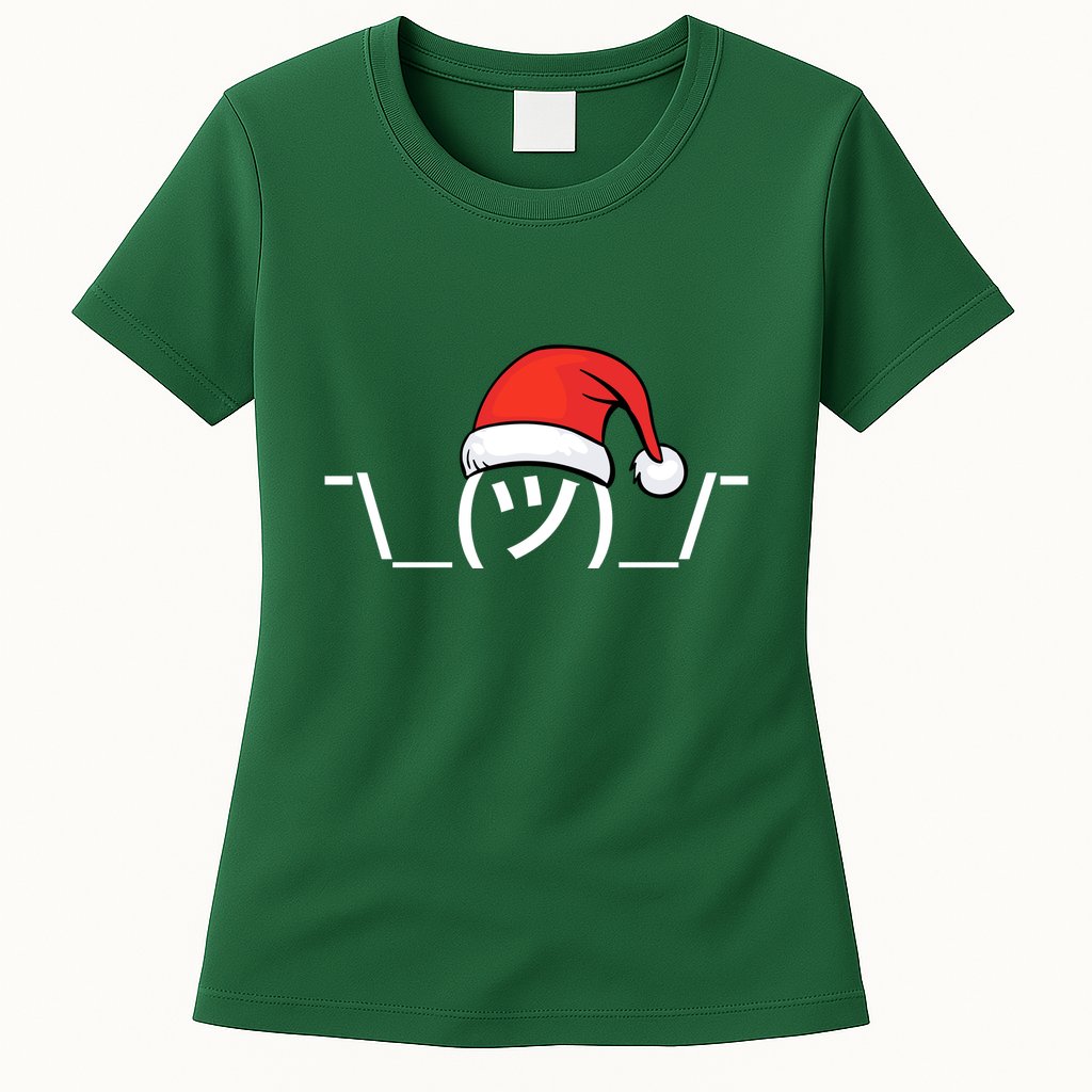 Funny Christmas Santa Shrug Text Emoji Womens T-Shirt