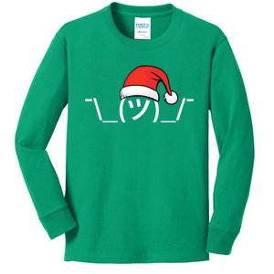 Funny Christmas Santa Shrug Text Emoji Kids Long Sleeve Shirt