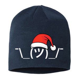 Funny Christmas Santa Shrug Text Emoji Sustainable Beanie