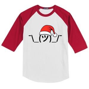 Funny Christmas Santa Shrug Text Emoji Kids Colorblock Raglan Jersey