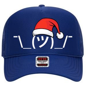 Funny Christmas Santa Shrug Text Emoji High Crown Mesh Back Trucker Hat