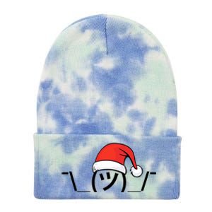 Funny Christmas Santa Shrug Text Emoji Tie Dye 12in Knit Beanie