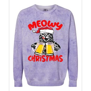 Funny Cat Santa Drinking Beer Xmas For Christmas Holiday Colorblast Crewneck Sweatshirt