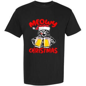 Funny Cat Santa Drinking Beer Xmas For Christmas Holiday Garment-Dyed Heavyweight T-Shirt