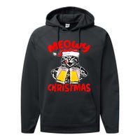 Funny Cat Santa Drinking Beer Xmas For Christmas Holiday Performance Fleece Hoodie