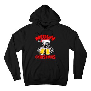 Funny Cat Santa Drinking Beer Xmas For Christmas Holiday Hoodie