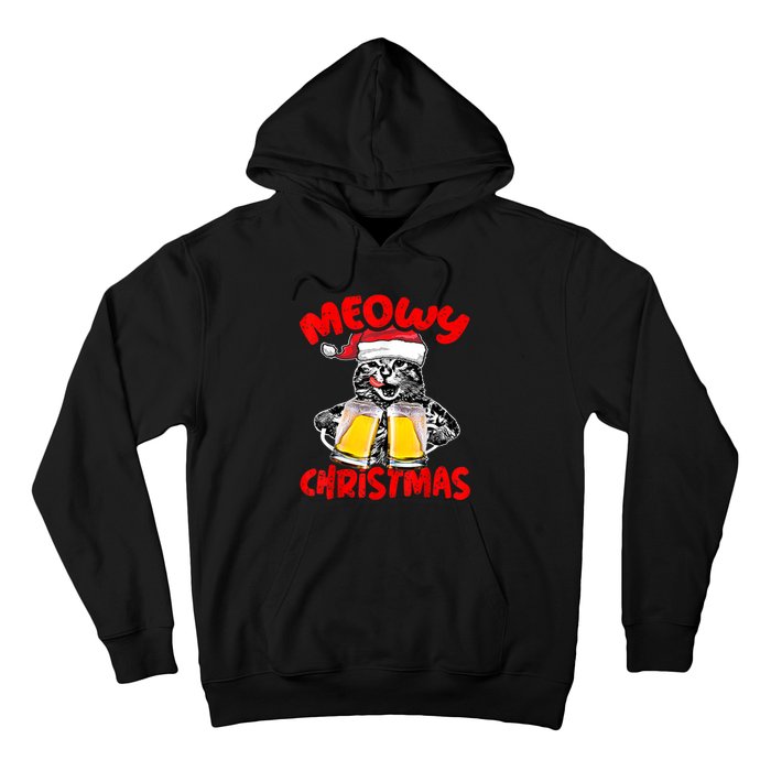 Funny Cat Santa Drinking Beer Xmas For Christmas Holiday Hoodie