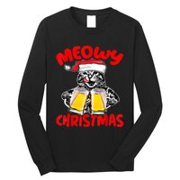 Funny Cat Santa Drinking Beer Xmas For Christmas Holiday Long Sleeve Shirt