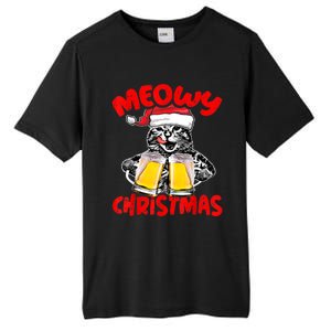 Funny Cat Santa Drinking Beer Xmas For Christmas Holiday Tall Fusion ChromaSoft Performance T-Shirt