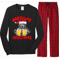 Funny Cat Santa Drinking Beer Xmas For Christmas Holiday Long Sleeve Pajama Set