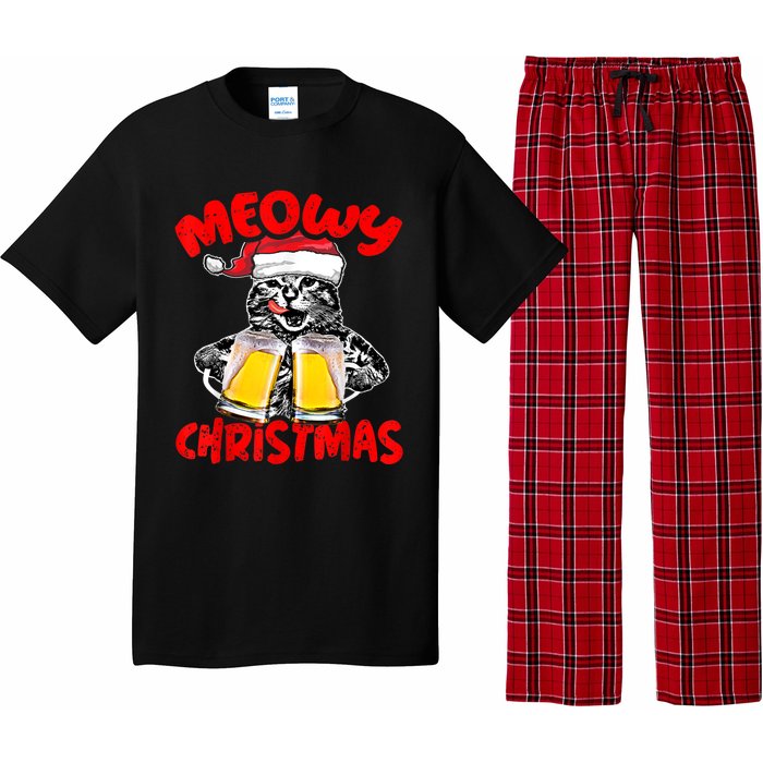 Funny Cat Santa Drinking Beer Xmas For Christmas Holiday Pajama Set