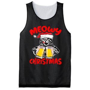 Funny Cat Santa Drinking Beer Xmas For Christmas Holiday Mesh Reversible Basketball Jersey Tank