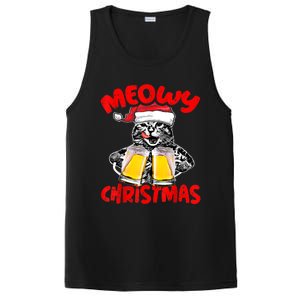 Funny Cat Santa Drinking Beer Xmas For Christmas Holiday PosiCharge Competitor Tank