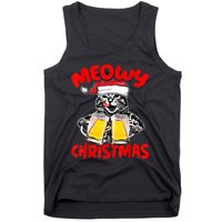 Funny Cat Santa Drinking Beer Xmas For Christmas Holiday Tank Top