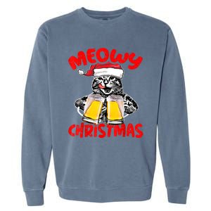 Funny Cat Santa Drinking Beer Xmas For Christmas Holiday Garment-Dyed Sweatshirt