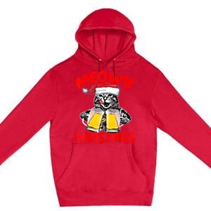 Funny Cat Santa Drinking Beer Xmas For Christmas Holiday Premium Pullover Hoodie