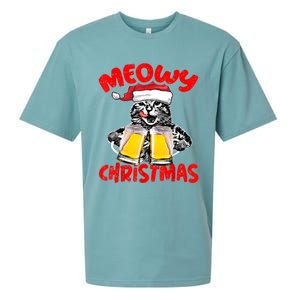 Funny Cat Santa Drinking Beer Xmas For Christmas Holiday Sueded Cloud Jersey T-Shirt