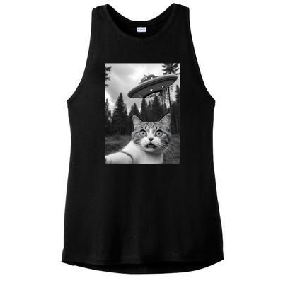 Funny Cat Selfie With A Ufo Ladies PosiCharge Tri-Blend Wicking Tank