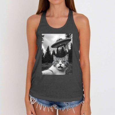 Funny Cat Selfie With A Ufo Women's Knotted Racerback Tank