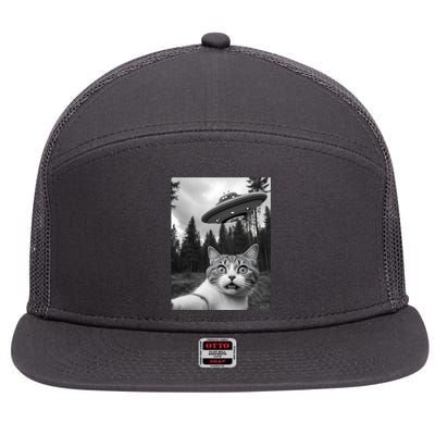 Funny Cat Selfie With A Ufo 7 Panel Mesh Trucker Snapback Hat