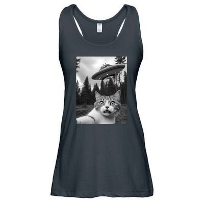 Funny Cat Selfie With A Ufo Ladies Essential Flowy Tank