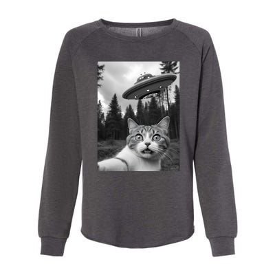 Funny Cat Selfie With A Ufo Womens California Wash Sweatshirt