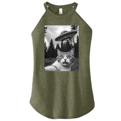 Funny Cat Selfie With A Ufo Women's Perfect Tri Rocker Tank