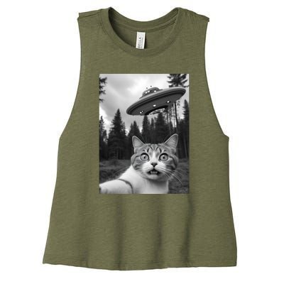 Funny Cat Selfie With A Ufo Women's Racerback Cropped Tank