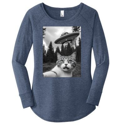 Funny Cat Selfie With A Ufo Women's Perfect Tri Tunic Long Sleeve Shirt