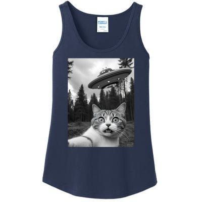 Funny Cat Selfie With A Ufo Ladies Essential Tank