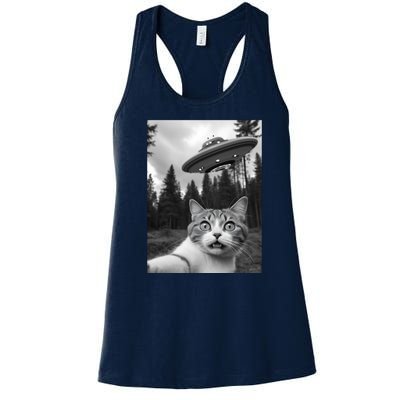 Funny Cat Selfie With A Ufo Women's Racerback Tank