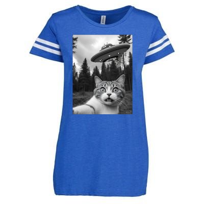 Funny Cat Selfie With A Ufo Enza Ladies Jersey Football T-Shirt