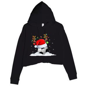 Funny Christmas Soccer Reindeer And Santa Hat Xmas Tree Light Gift Crop Fleece Hoodie