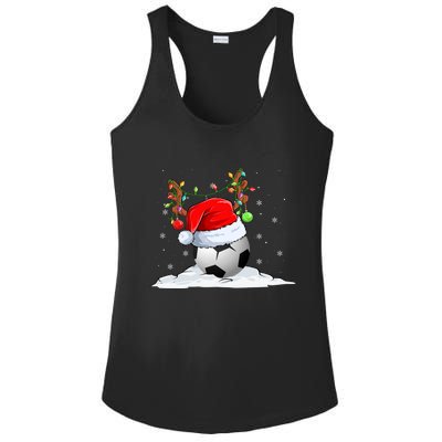 Funny Christmas Soccer Reindeer And Santa Hat Xmas Tree Light Gift Ladies PosiCharge Competitor Racerback Tank