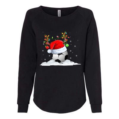 Funny Christmas Soccer Reindeer And Santa Hat Xmas Tree Light Gift Womens California Wash Sweatshirt