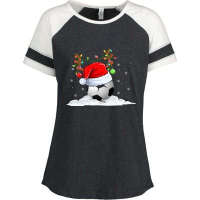 Funny Christmas Soccer Reindeer And Santa Hat Xmas Tree Light Gift Enza Ladies Jersey Colorblock Tee