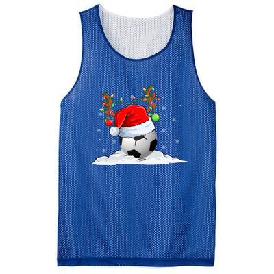 Funny Christmas Soccer Reindeer And Santa Hat Xmas Tree Light Gift Mesh Reversible Basketball Jersey Tank