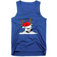 Funny Christmas Soccer Reindeer And Santa Hat Xmas Tree Light Gift Tank Top