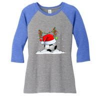 Funny Christmas Soccer Reindeer And Santa Hat Xmas Tree Light Gift Women's Tri-Blend 3/4-Sleeve Raglan Shirt