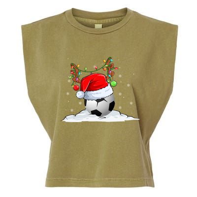 Funny Christmas Soccer Reindeer And Santa Hat Xmas Tree Light Gift Garment-Dyed Women's Muscle Tee