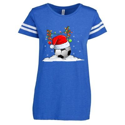 Funny Christmas Soccer Reindeer And Santa Hat Xmas Tree Light Gift Enza Ladies Jersey Football T-Shirt