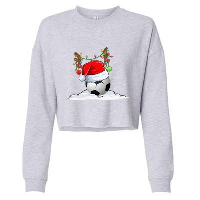 Funny Christmas Soccer Reindeer And Santa Hat Xmas Tree Light Gift Cropped Pullover Crew