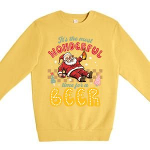 Funny Christmas Santa Claus Ing Beer Wonderful Time Great Gift Premium Crewneck Sweatshirt