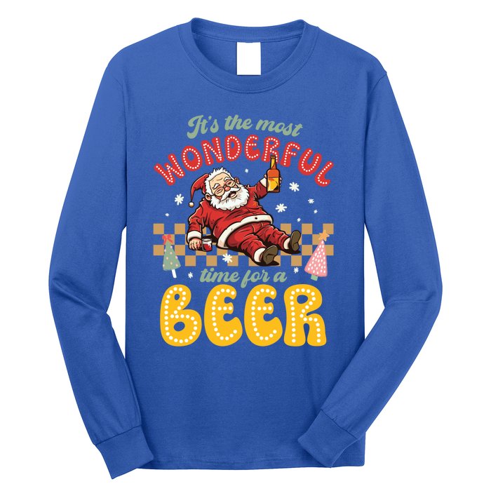 Funny Christmas Santa Claus Ing Beer Wonderful Time Great Gift Long Sleeve Shirt