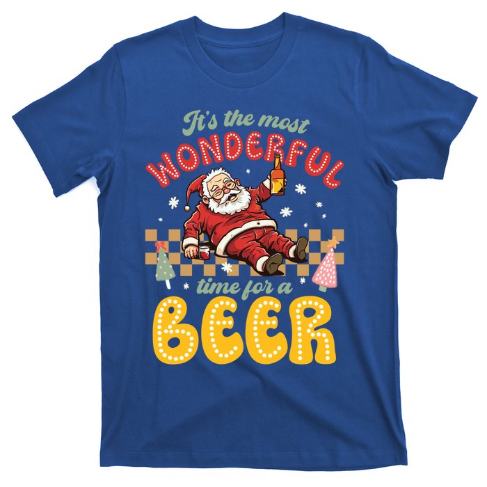 Funny Christmas Santa Claus Ing Beer Wonderful Time Great Gift T-Shirt