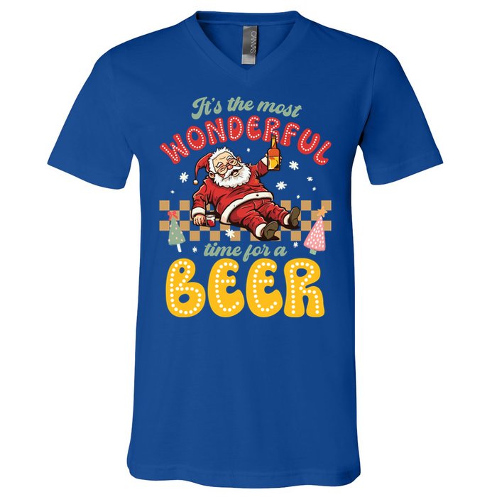 Funny Christmas Santa Claus Ing Beer Wonderful Time Great Gift V-Neck T-Shirt