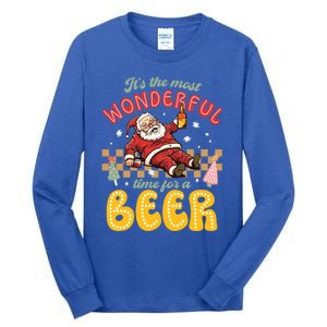 Funny Christmas Santa Claus Ing Beer Wonderful Time Great Gift Tall Long Sleeve T-Shirt