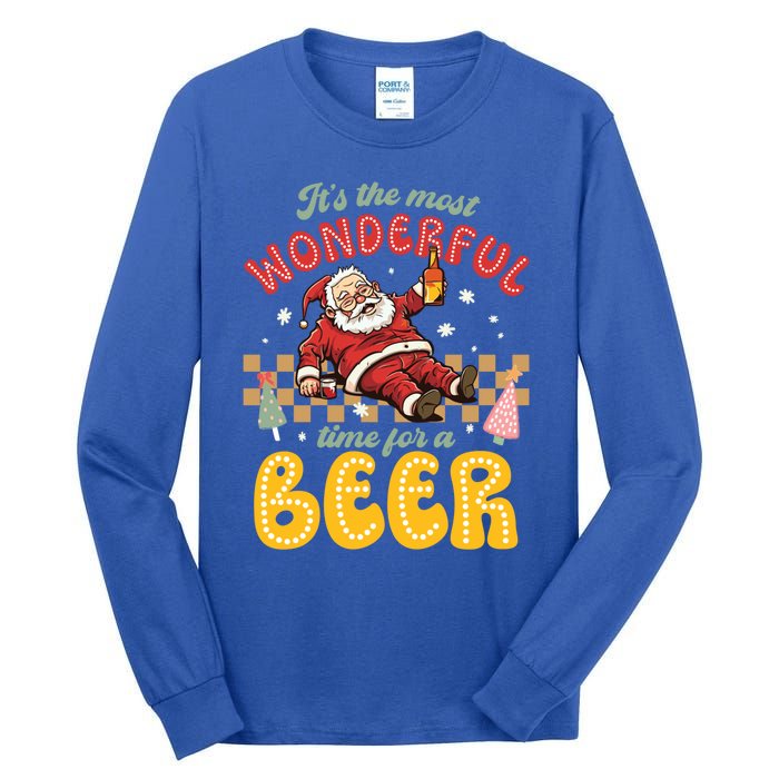 Funny Christmas Santa Claus Ing Beer Wonderful Time Great Gift Tall Long Sleeve T-Shirt