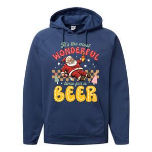 Funny Christmas Santa Claus Ing Beer Wonderful Time Great Gift Performance Fleece Hoodie