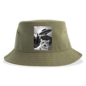 Funny Cat Selfie With A Ufo Sustainable Bucket Hat